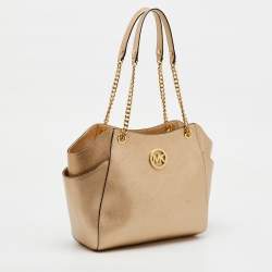MICHAEL Michael Kors Gold Saffiano Leather Jet Set Chain Shoulder Bag