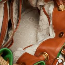 Pre Owned MICHAEL Michael Kors Green/Brown Canvas and Leather Marina Tassel Tote