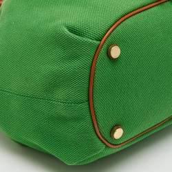 Pre Owned MICHAEL Michael Kors Green/Brown Canvas and Leather Marina Tassel Tote