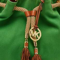 Pre Owned MICHAEL Michael Kors Green/Brown Canvas and Leather Marina Tassel Tote