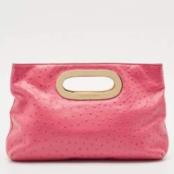 MICHAEL Michael Kors Pink Ostrich Embossed Leather Berkley Clutch