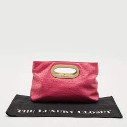 MICHAEL Michael Kors Pink Ostrich Embossed Leather Berkley Clutch