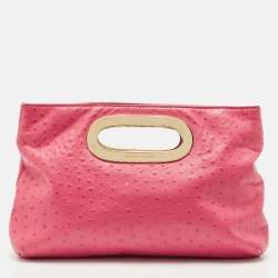 MICHAEL Michael Kors Pink Ostrich Embossed Leather Berkley Clutch