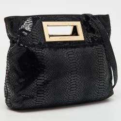 MICHAEL Michael Kors Black Python Effect Leather Frame Foldover Crossbody Bag