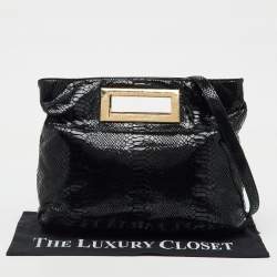 MICHAEL Michael Kors Black Python Effect Leather Frame Foldover Crossbody Bag