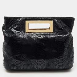 MICHAEL Michael Kors Black Python Effect Leather Frame Foldover Crossbody Bag