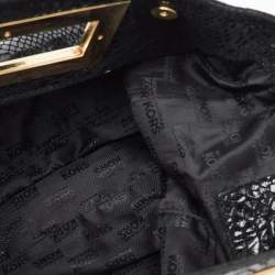 MICHAEL Michael Kors Black Python Effect Leather Frame Foldover Crossbody Bag