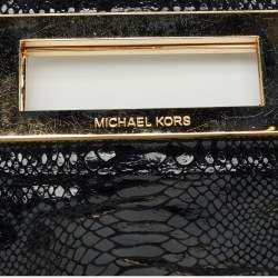 MICHAEL Michael Kors Black Python Effect Leather Frame Foldover Crossbody Bag