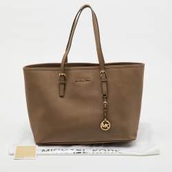 MICHAEL Michael Kors Taupe Beige Saffiano Leather Large Jet Set Tote