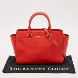 Pre Owned MICHAEL Michael Kors Red Saffiano Leather Large Selma Satchel