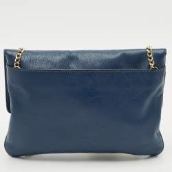 Pre Owned MICHAEL Michael Kors Blue Leather Turnlock Chain Shoulder Bag