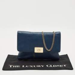 Pre Owned MICHAEL Michael Kors Blue Leather Turnlock Chain Shoulder Bag