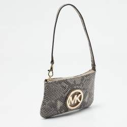 MICHAEL Michael Kors Grey Python Effect Suede Wristlet Zip Pouch