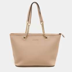 MICHAEL Michael Kors Beige Leather Medium Jet Set Travel Tote