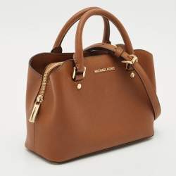 Michael Michael Kors Brown Saffiano Leather Small Savannah Satchel