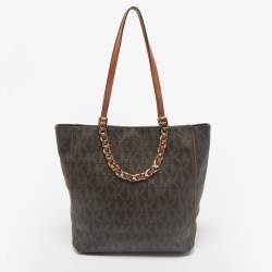 MICHAEL Michael Kors Brown Signature Coated Canvas North/South Harper Tote