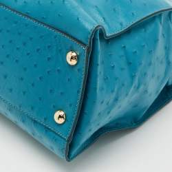 MICHAEL Michael Kors Black Blue Ostrich Embossed Leather Large North South Hamilton Tote