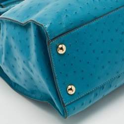 MICHAEL Michael Kors Black Blue Ostrich Embossed Leather Large North South Hamilton Tote