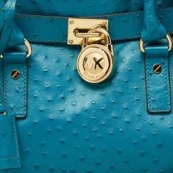 MICHAEL Michael Kors Black Blue Ostrich Embossed Leather Large North South Hamilton Tote