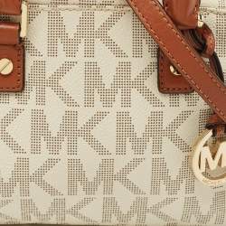 MICHAEL Michael Kors White Signature Coated Canvas Mini Jet Set Travel Satchel