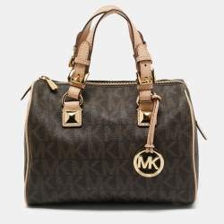 MICHAEL Michael Kors Brown/Beige Signature Coated Canvas and Leather Grayson Boston Bag