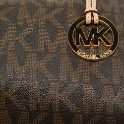 Pre Owned MICHAEL Michael Kors Brown/Beige Signature Coated Canvas and Leather Grayson Boston Bag