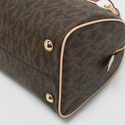 Pre Owned MICHAEL Michael Kors Brown/Beige Signature Coated Canvas and Leather Grayson Boston Bag