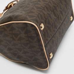 Pre Owned MICHAEL Michael Kors Brown/Beige Signature Coated Canvas and Leather Grayson Boston Bag