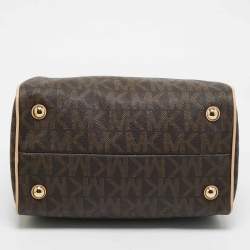 Pre Owned MICHAEL Michael Kors Brown/Beige Signature Coated Canvas and Leather Grayson Boston Bag