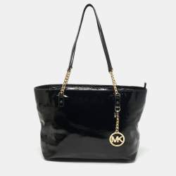 MICHAEL Michael Kors Black Patent Leather Jet Set Chain Tote