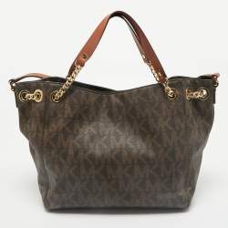 MICHAEL Michael Kors Brown Signature Coated Canvas Jet Set Chain Tote