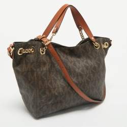 MICHAEL Michael Kors Brown Signature Coated Canvas Jet Set Chain Tote