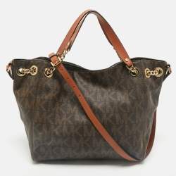 MICHAEL Michael Kors Brown Signature Coated Canvas Jet Set Chain Tote