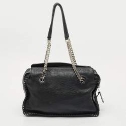 Pre Owned MICHAEL Michael Kors Black Leather Studded Chain Satchel
