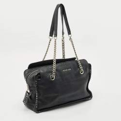 Pre Owned MICHAEL Michael Kors Black Leather Studded Chain Satchel