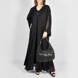 Pre Owned MICHAEL Michael Kors Black Python Effect Faux Suede Fulton Hobo