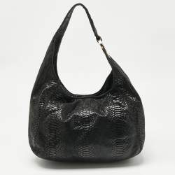 Pre Owned MICHAEL Michael Kors Black Python Effect Faux Suede Fulton Hobo