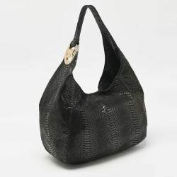 Pre Owned MICHAEL Michael Kors Black Python Effect Faux Suede Fulton Hobo