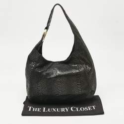 Pre Owned MICHAEL Michael Kors Black Python Effect Faux Suede Fulton Hobo