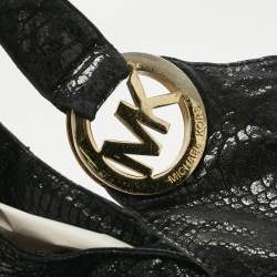 Pre Owned MICHAEL Michael Kors Black Python Effect Faux Suede Fulton Hobo