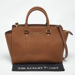 Pre Owned MICHAEL Michael Kors Brown Saffiano Leather Large Selma Satchel