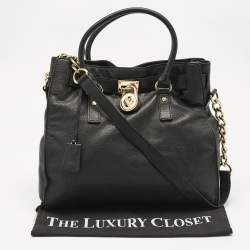 Pre Owned MICHAEL Michael Kors Black Leather Large North South Hamilton Tote