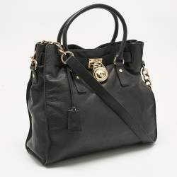Pre Owned MICHAEL Michael Kors Black Leather Large North South Hamilton Tote