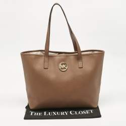 Pre Owned MICHAEL Michael Kors Brown Leather Medium Jet Set Travel Tote