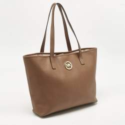 Pre Owned MICHAEL Michael Kors Brown Leather Medium Jet Set Travel Tote
