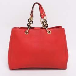Pre Owned MICHAEL Michael Kors Red Blue Leather Cynthia Tote