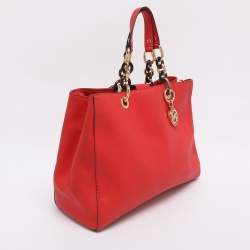 Pre Owned MICHAEL Michael Kors Red Blue Leather Cynthia Tote
