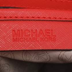 Pre Owned MICHAEL Michael Kors Red Blue Leather Cynthia Tote