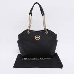 Pre Owned MICHAEL Michael Kors Black Leather Jet Set Travel Chain Tote