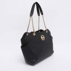 Pre Owned MICHAEL Michael Kors Black Leather Jet Set Travel Chain Tote